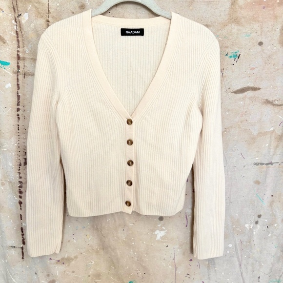 Naadam Cashmere Ribbed Cropped Cardigan - Picture 2 of 5